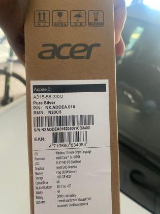 Acer Aspire 3  / 15.6” i3  / 1TB Hdd / 4gb ram / win11H