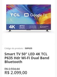TCL 50 4k HDR ANDROID 50P635 SELADAS